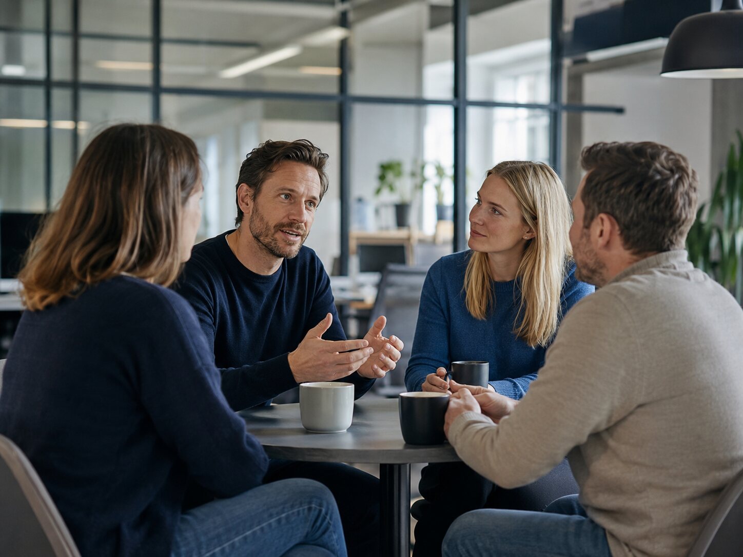 Teammanager in gesprek met het eigen team